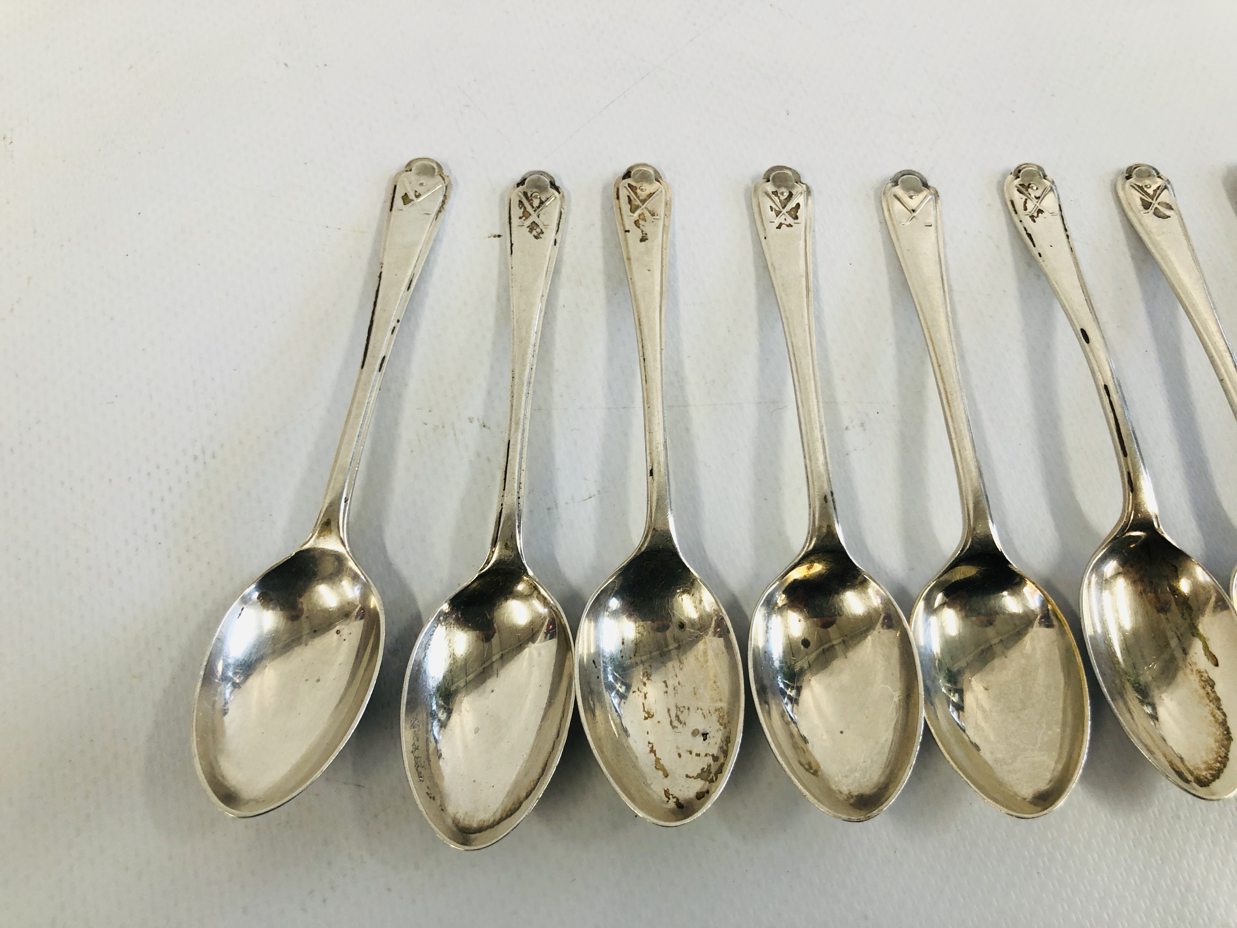 13 X SILVER EGG SPOONS WITH GOLF CLUB DETAIL SHEFFIELD ASSAY, - Image 2 of 10