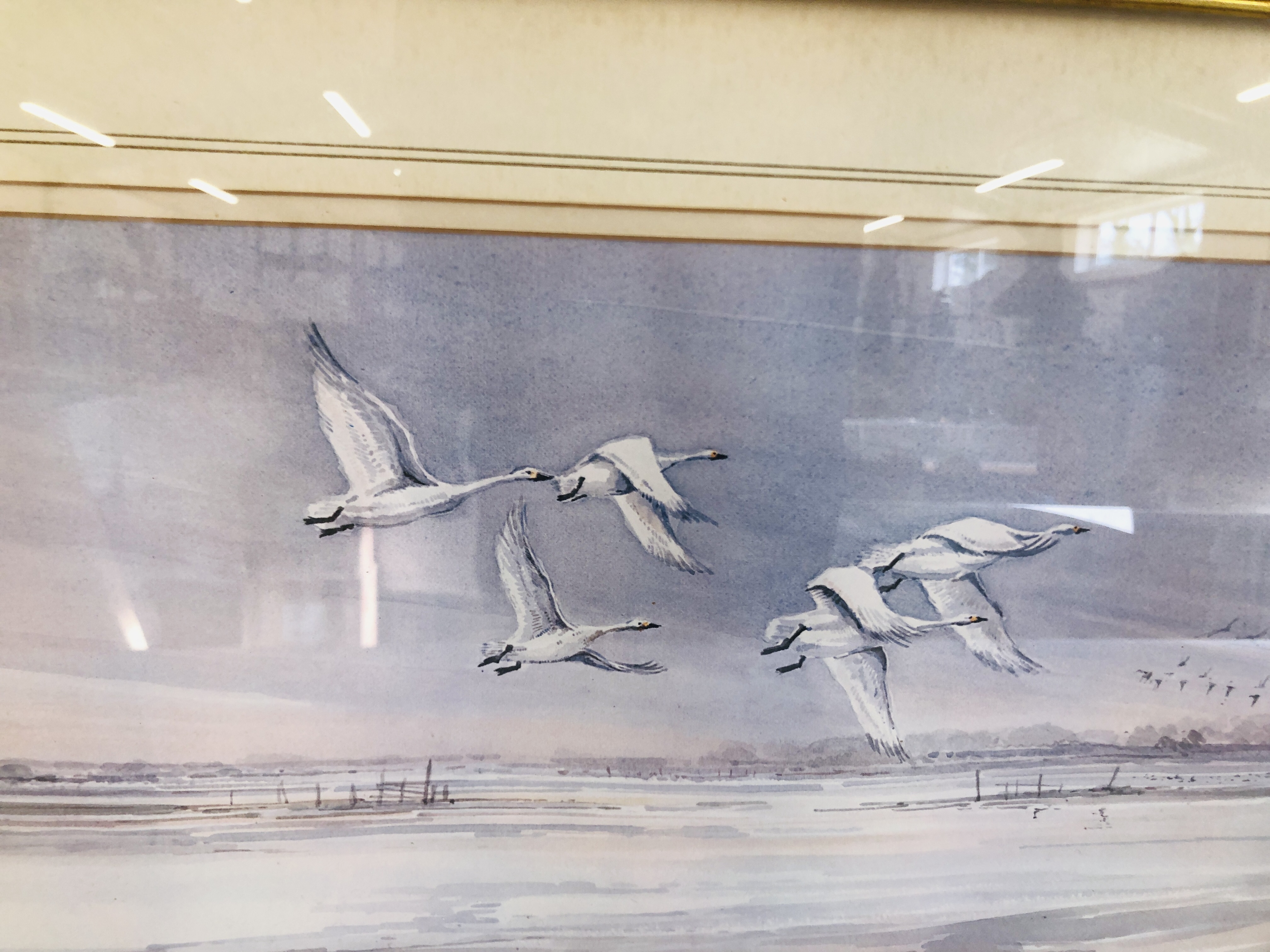 FRAMED ORIGINAL WATERCOLOUR "SWANS IN FLIGHT" BEARING SIGNATURE JASON PARTNER WIDTH 40CM. - Image 2 of 4