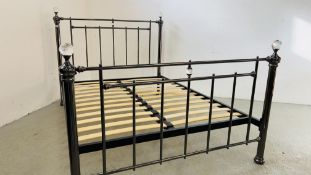 TRADITIONAL BLACK CHROME FINISH DOUBLE BEDSTEAD WITH CRYSTAL EFFECT FINIALS.