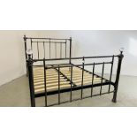 TRADITIONAL BLACK CHROME FINISH DOUBLE BEDSTEAD WITH CRYSTAL EFFECT FINIALS.