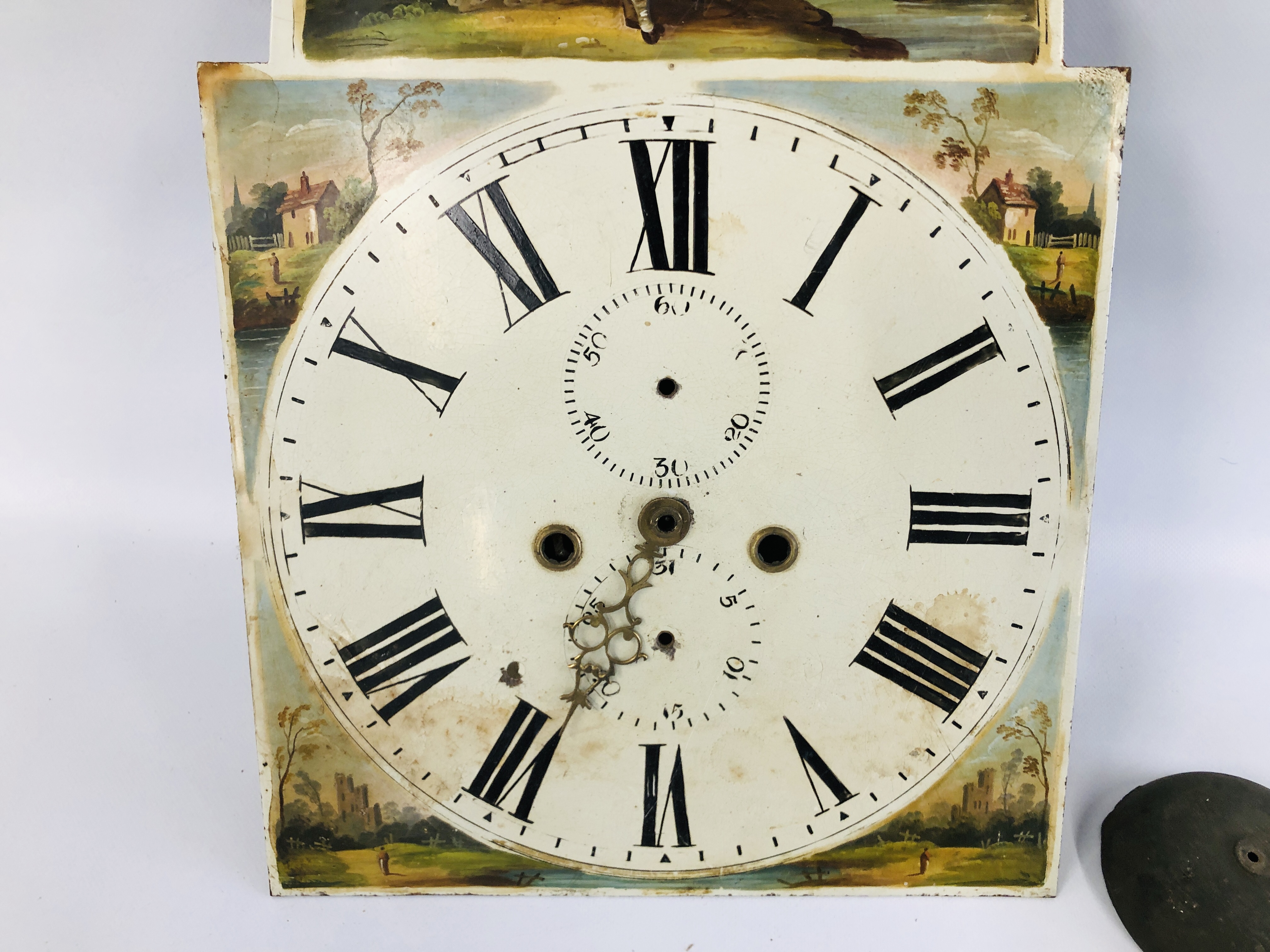 ANTIQUE GRANDFATHER CLOCK MOVEMENT WITH PAINTED FACE - Image 2 of 7