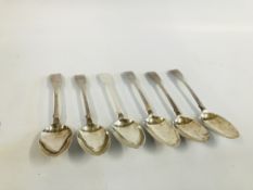 A SET OF SIX SILVER FIDDLE PATTERN SERVING SPOONS LONDON ASSAY, MAKER R.S.