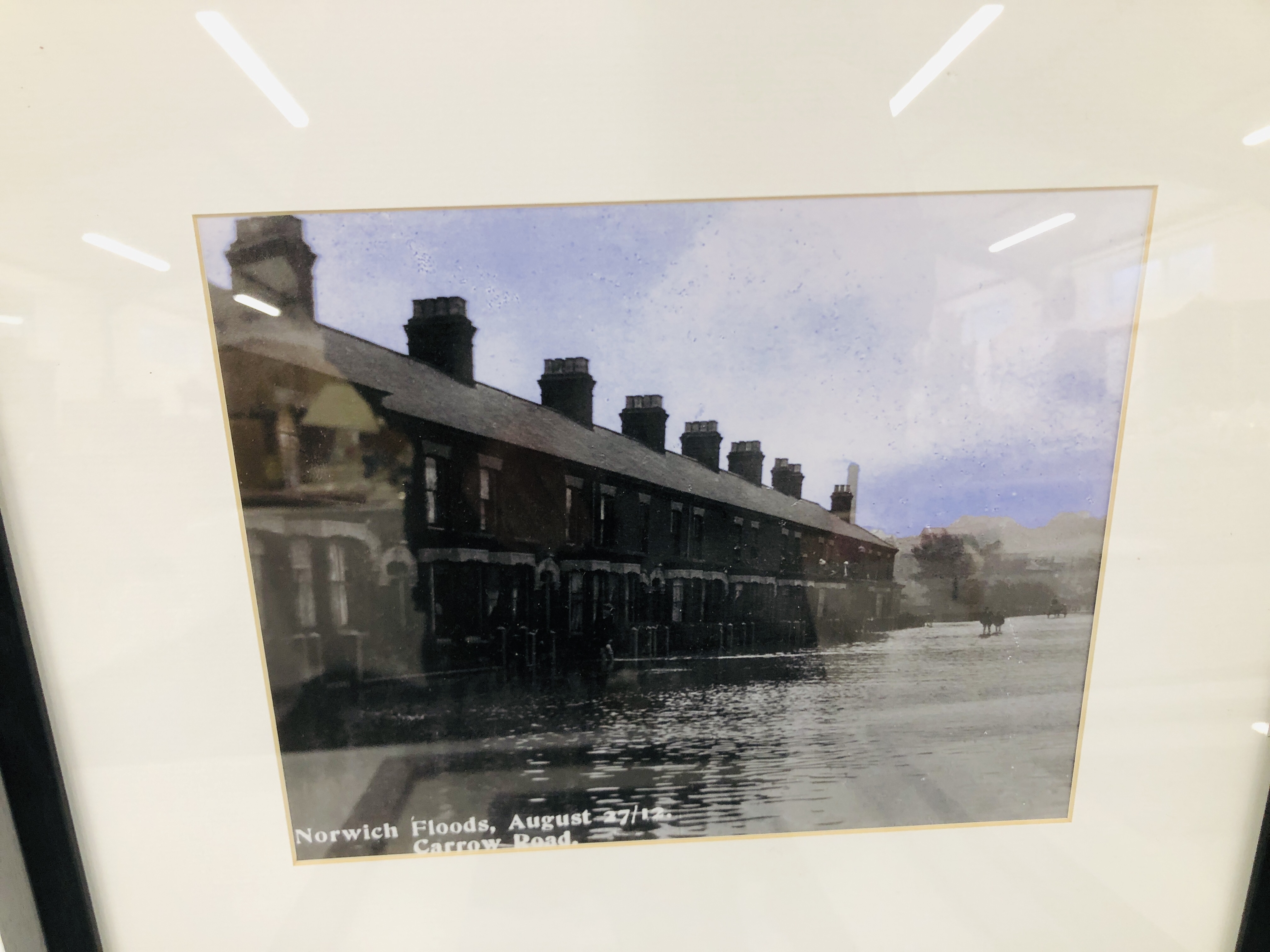 FOUR FRAMED AND MOUNTED LOCAL PHOTOGRAPHS TO INCLUDE NORWICH FLOODS AUGUST 27/12 CARROW ROAD, - Image 5 of 6