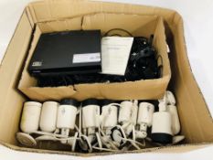 A HISEEU WIRELESS CCTV SYSTEM (HARDRIVE REMOVED) ALONG WITH SIX CAMERAS AND VARIOUS CABLES - SOLD
