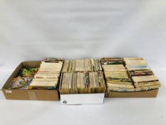 THREE BOXES CONTAINING AN EXTENSIVE COLLECTION OF VINTAGE POCKET MAGAZINES TO INCLUDE COMMANDO,