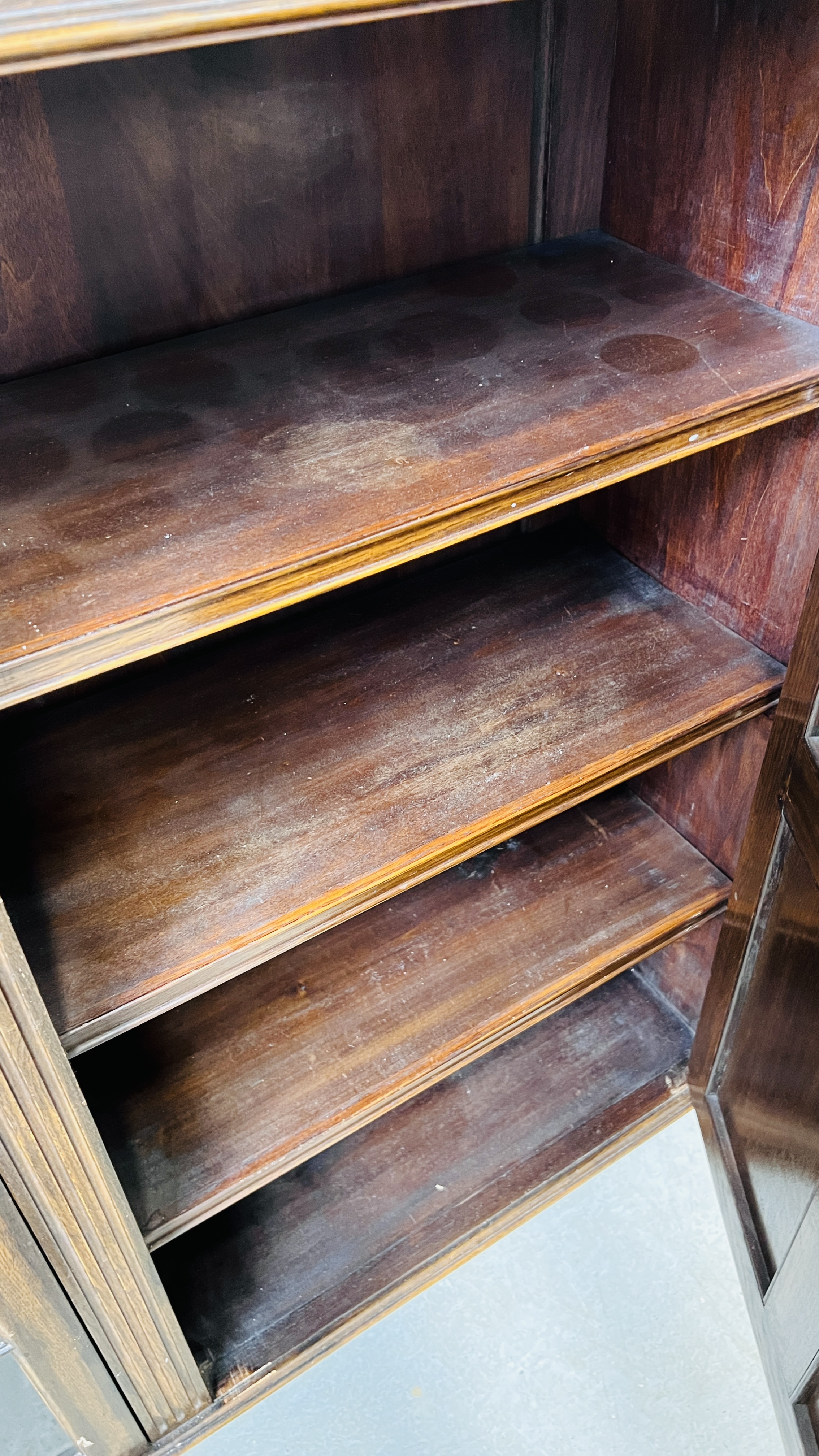 A 1930's OAK THREE DOOR CABINET STANDING ON LEG, - Image 12 of 13