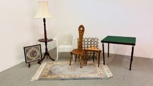 COLLECTION OF OCCASIONAL FURNITURE TO INCLUDE LLOYD LOOM CHAIR, STANDARD LAMP, WINE RACK,