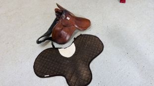 A SMALL LEATHER PONY SADDLE.
