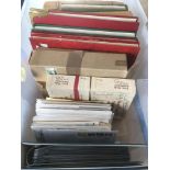 PLASTIC TUB STAMP COLLECTIONS IN SEVEN VOLUMES AND LOOSE, FIRST DAY COVERS, AUSTRALIA,