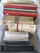 PLASTIC TUB STAMP COLLECTIONS IN SEVEN VOLUMES AND LOOSE, FIRST DAY COVERS, AUSTRALIA,