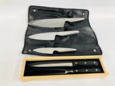 CARVING SET ALONG WITH THREE PROFESSIONAL JEAN PATRIGUE KNIVES