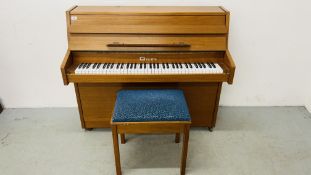 A GILES MODERN OVERSTRUNG UPRIGHT PIANO COMPLETE WITH MUSIC STOOL