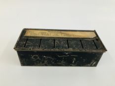 VINTAGE METAL THRIFT CASH SAVINGS TIN LENGTH 20.5CM.