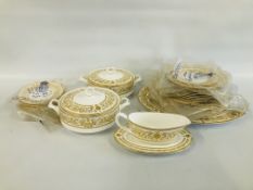 ROYAL WORCESTER HYDE PARK GILT DECORATED DINNER WARE TO INCLUDE MEAT PLATES, TUREENS, GRAVY BOAT,