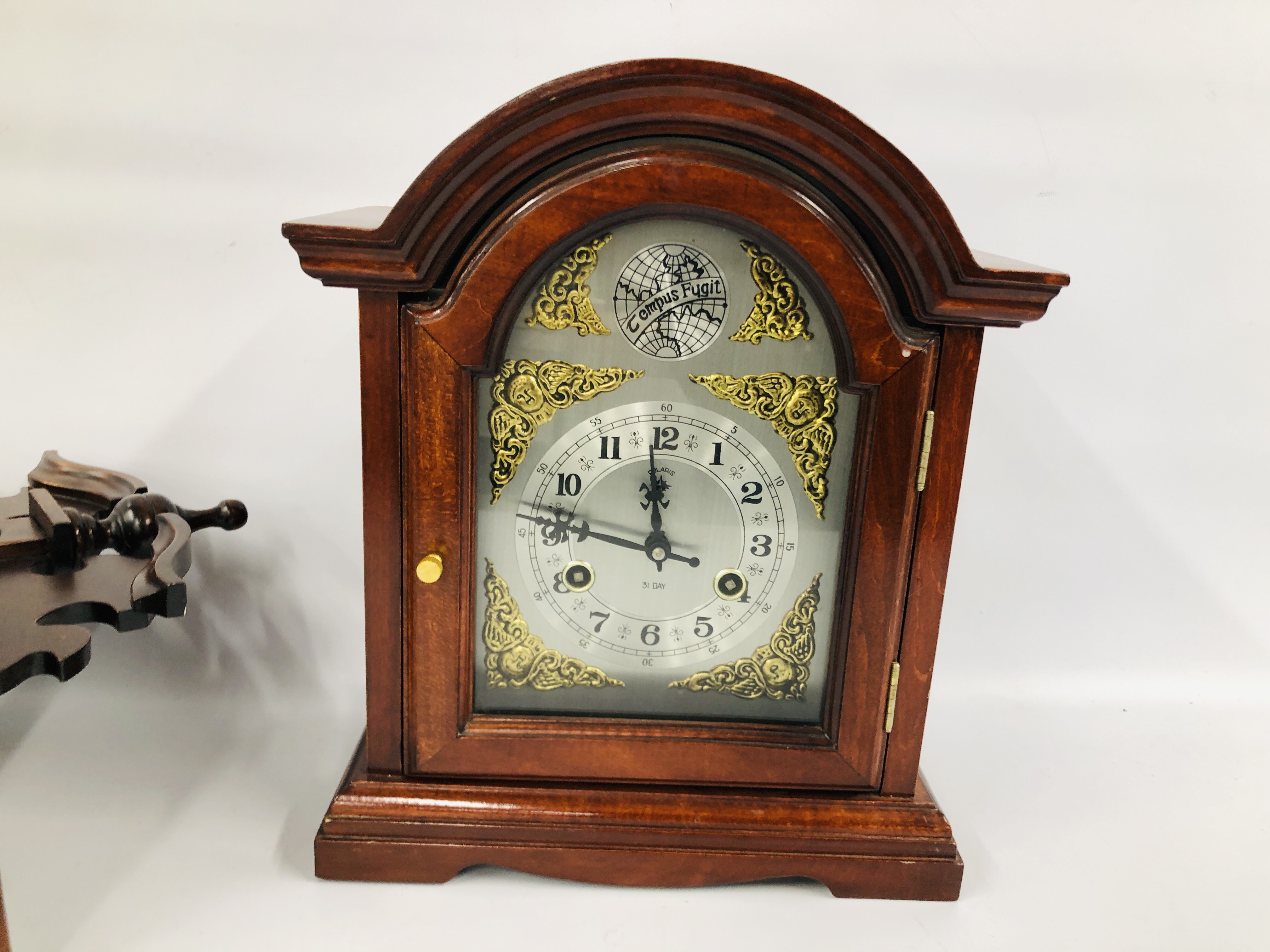 MODERN MAHOGANY FINISH MANTEL CLOCK ALONG WITH TWO WALL CLOCKS ONE MARKED LINCOLN THE OTHER WILLIAM - Image 4 of 6