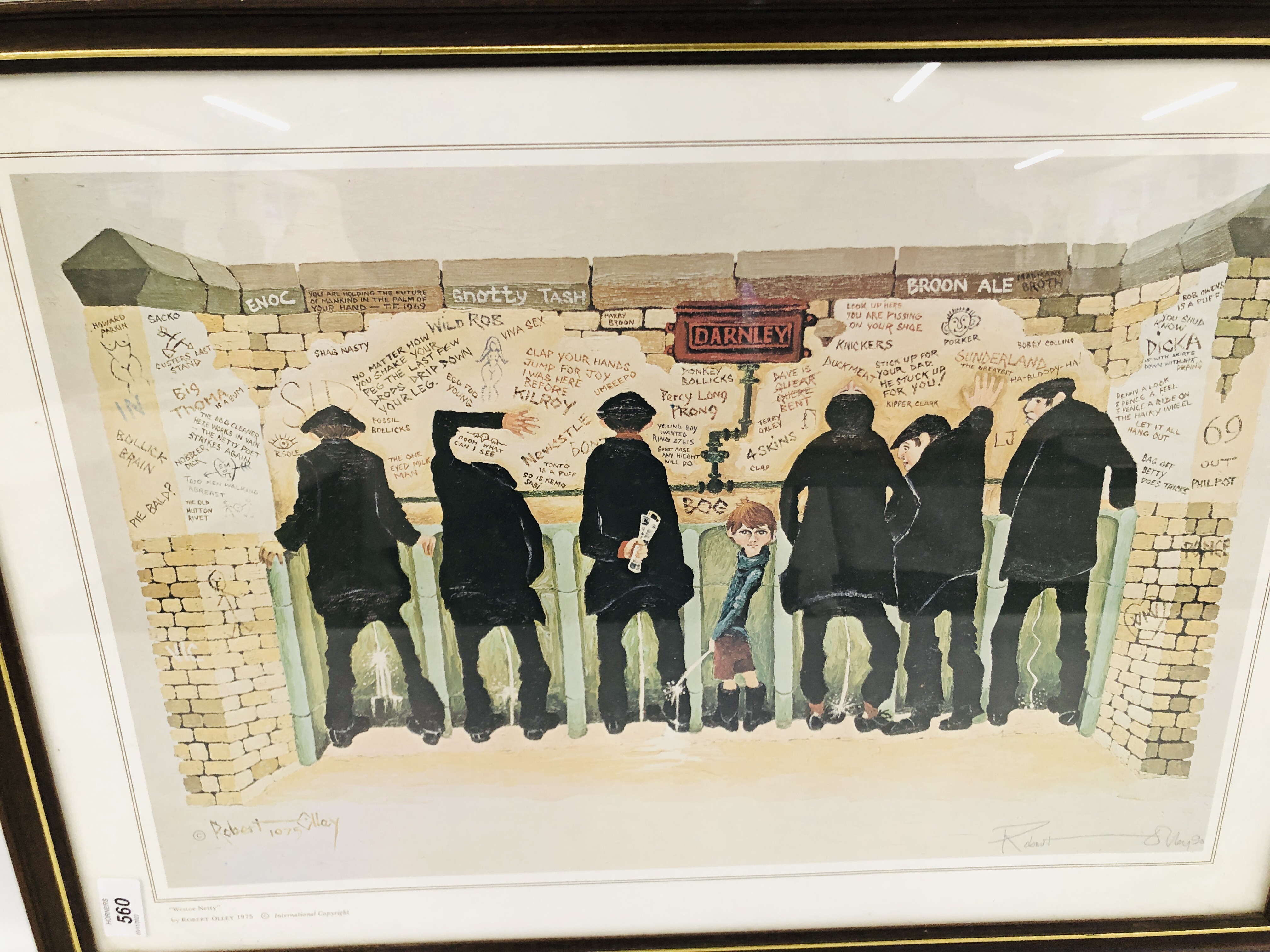 A FRAMED AND MOUNTED PRINT "WESTOE NETTY" BEARING SIGNATURE ROBERT OLLEY 1975. - Image 2 of 5