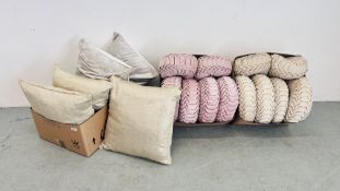 THREE BOXES OF ASSORTED DESIGNER CUSHIONS