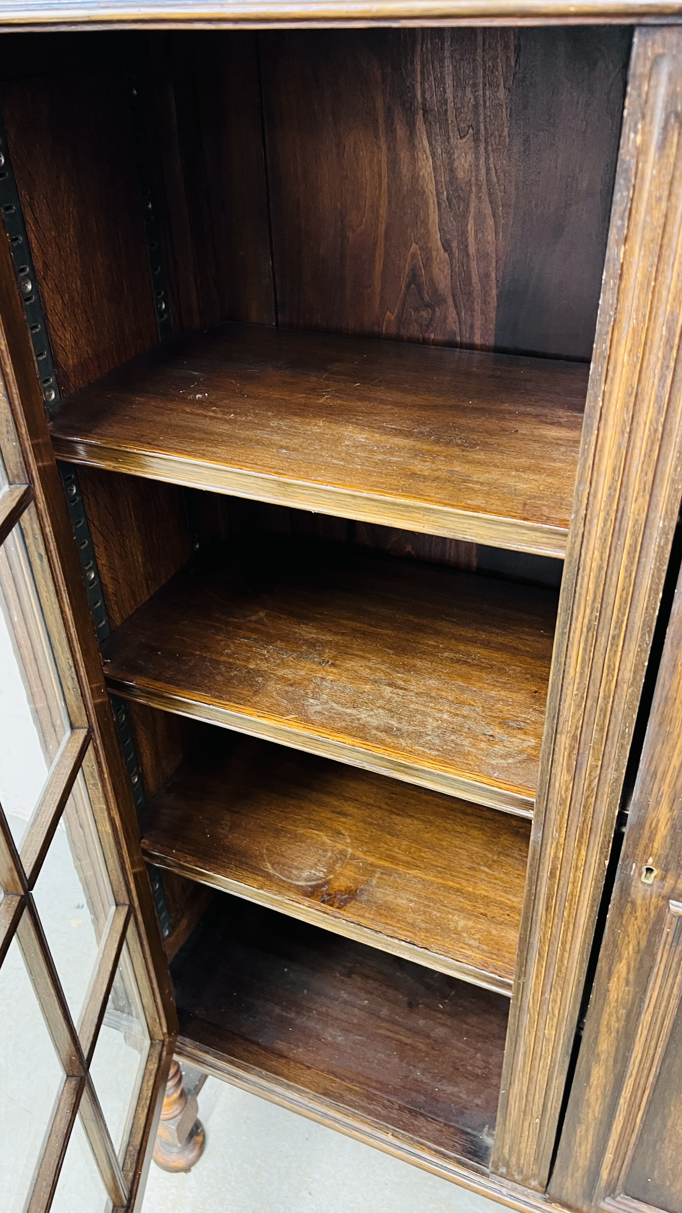 A 1930's OAK THREE DOOR CABINET STANDING ON LEG, - Image 11 of 13