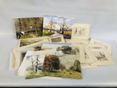 A BOX OF MIXED PICTURES, PRINTS AND WATERCOLOURS TO INCLUDE 20 FRAMED BOOK PLATES, ETC.