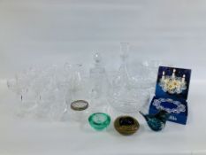 COLLECTION OF GOOD QUALITY CUT GLASS CRYSTAL TO INCLUDE HOCK GLASSES AND DECANTERS,