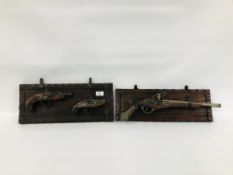 3 X REPRODUCTION WALL MOUNTED FLINT LOCK PISTOLS.