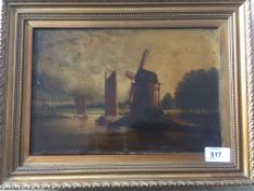 PAIR OF OIL ON CANVAS PAINTINGS, BROADLAND SCENES, ONE WITH A WHERRY A/F.