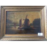 PAIR OF OIL ON CANVAS PAINTINGS, BROADLAND SCENES, ONE WITH A WHERRY A/F.