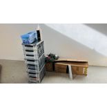 NINE DRAWER PLASTIC STORAGE BOX, ARTIFICIAL XMAS TREE AND WREATH.