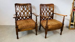 PAIR OF ARTS AND CRAFTS STYLE LOW CHAIRS.