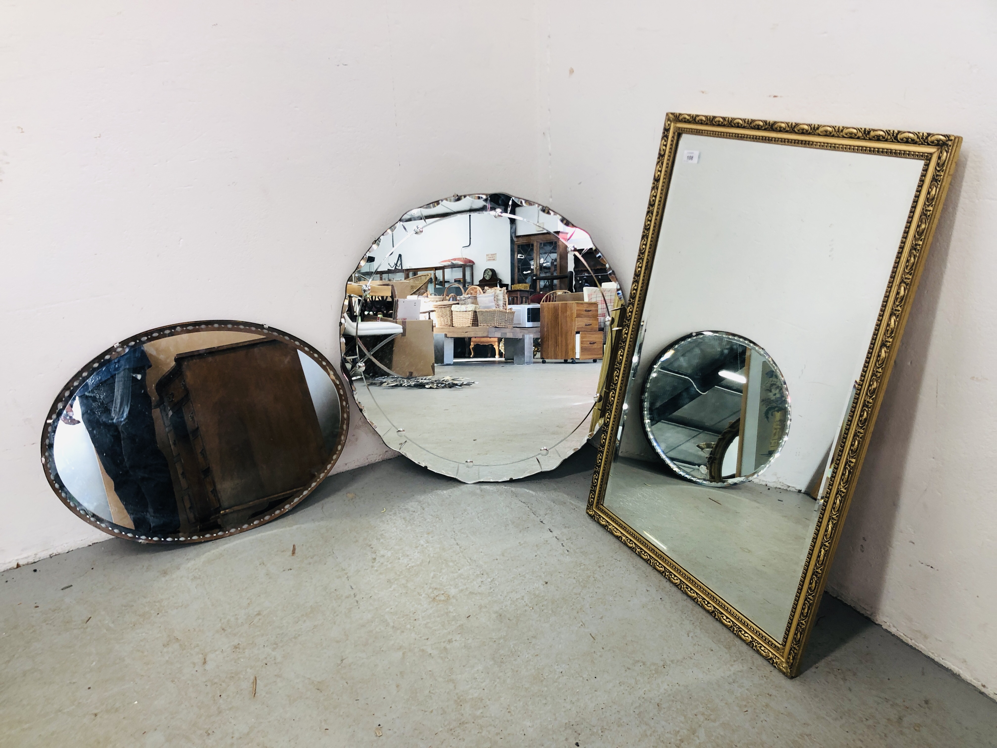 TWO 1960'S WALL MIRROR ALONG WITH A RECTANGULAR GILT FRAMED EXAMPLE