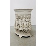 A DECORATIVE PIERCED CAST IRON STICK / UMBRELLA STAND, HEIGHT 52CM.