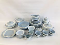 COLLECTION OF WEDGWOOD EMBOSSED QUEENS WARE APPROX 50 PIECES (RIM CHIP TO TEAPOT + CUP AND BOWL).