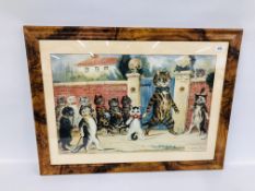 VINTAGE FRAMED PRINT "DAME TIBBYS SCHOOL" THE GOOD PUSS, W 61CM X H 40CM.