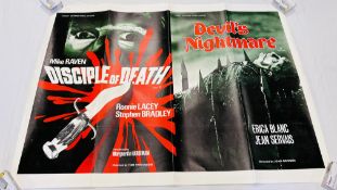 COLLECTION OF THREE ORIGINAL HORROR MOVIE ADVERTISING POSTERS TO INCLUDE MIKE RAVEN DISCIPLE OF