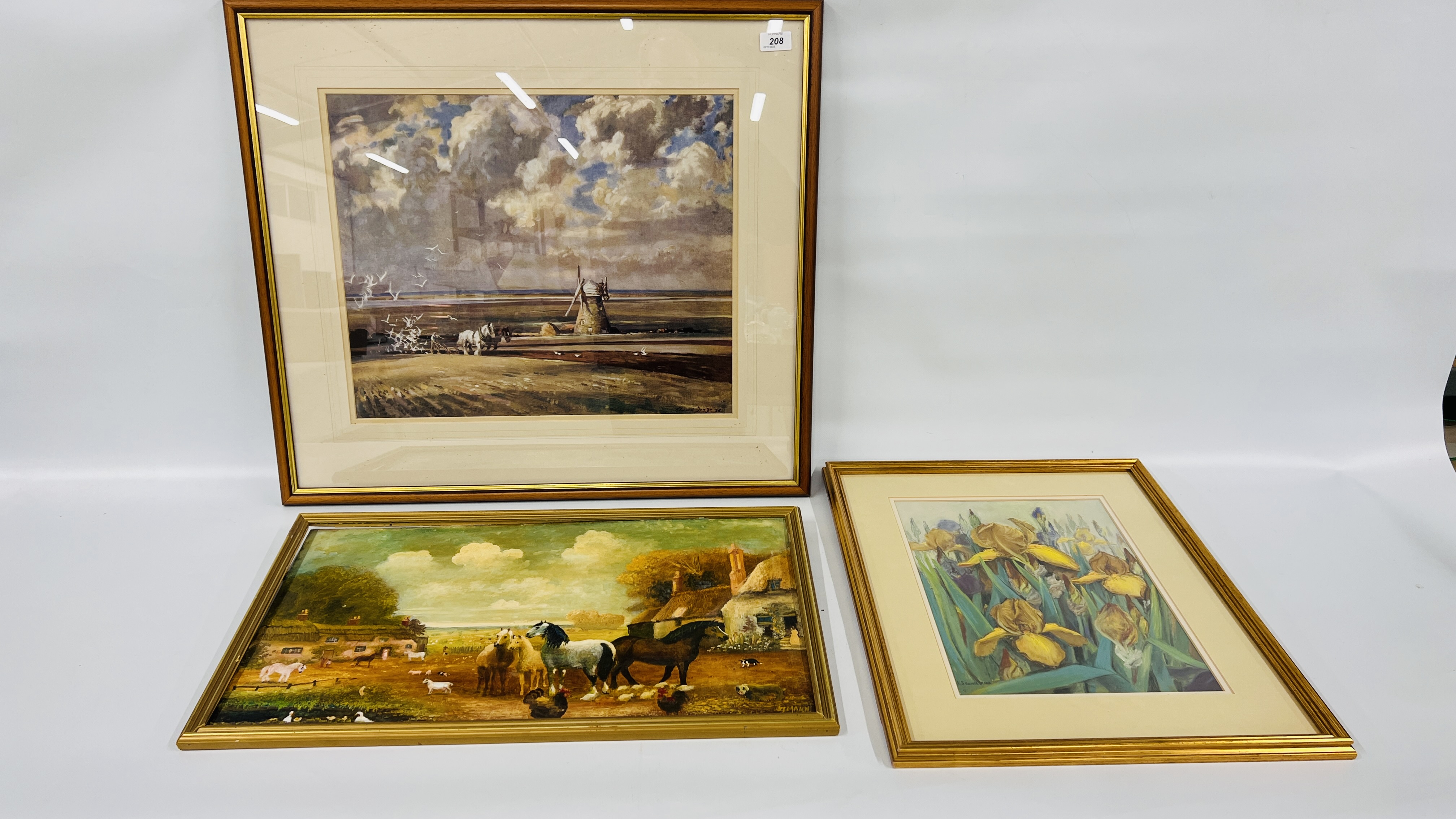 THREE FRAMED PICTURES TO INCLUDE AN EDWARD SEAGO PRINT "THE LANDMARK",