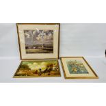 THREE FRAMED PICTURES TO INCLUDE AN EDWARD SEAGO PRINT "THE LANDMARK",