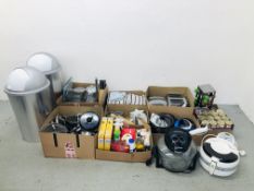 EIGHT BOXES OF KITCHEN ESSENTIALS TO INCLUDE RUSSELL HOBBS SLOWCOOKER, RUSSELL HOBBS IRON,