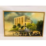 LARGE FRAMED ORIGINAL OIL ON BOARD DEPICTING "NORWICH CASTLE" BEARING SIGNATURE JOHN MANN WIDTH