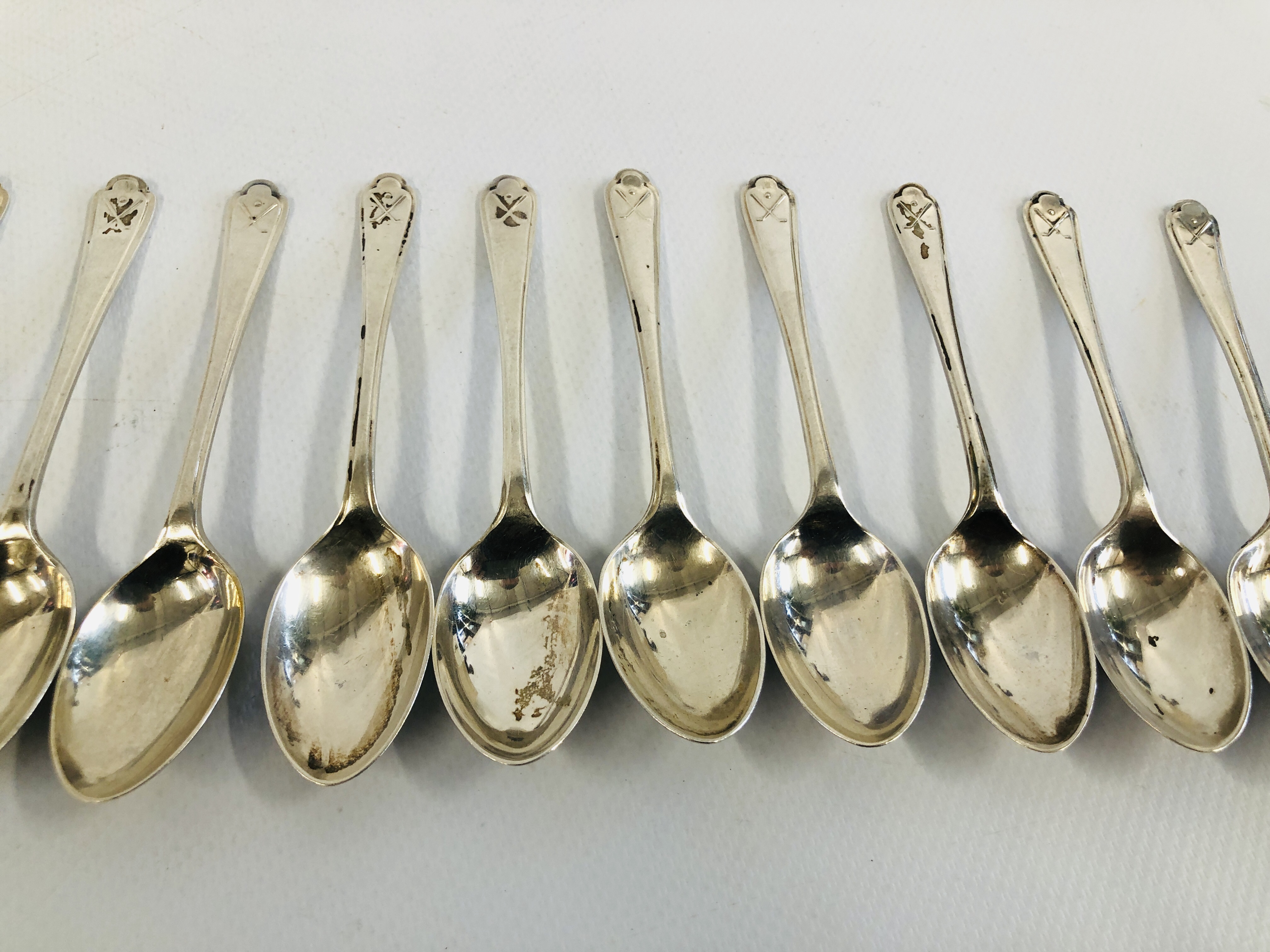 13 X SILVER EGG SPOONS WITH GOLF CLUB DETAIL SHEFFIELD ASSAY, - Image 3 of 10