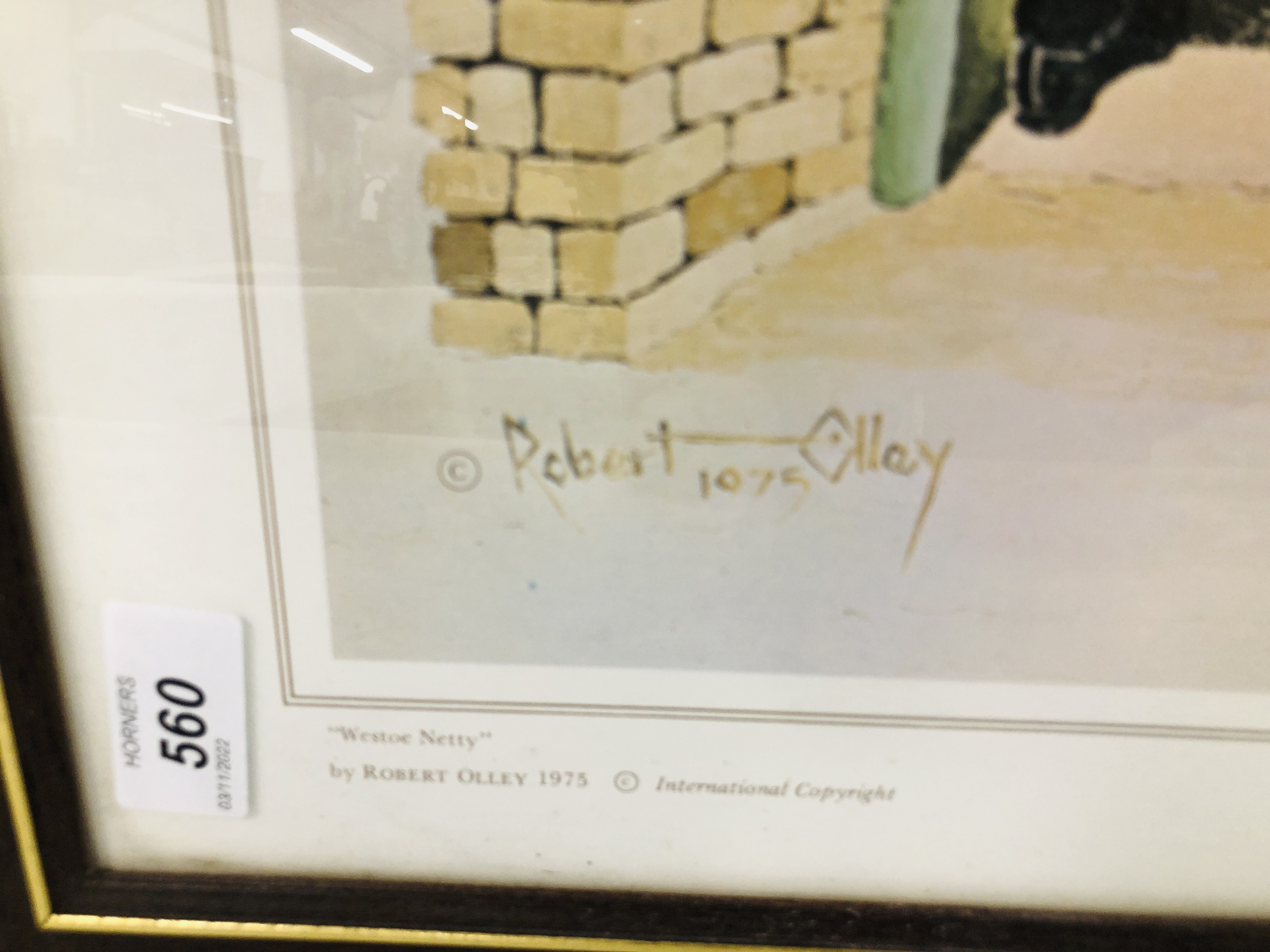 A FRAMED AND MOUNTED PRINT "WESTOE NETTY" BEARING SIGNATURE ROBERT OLLEY 1975. - Image 3 of 5