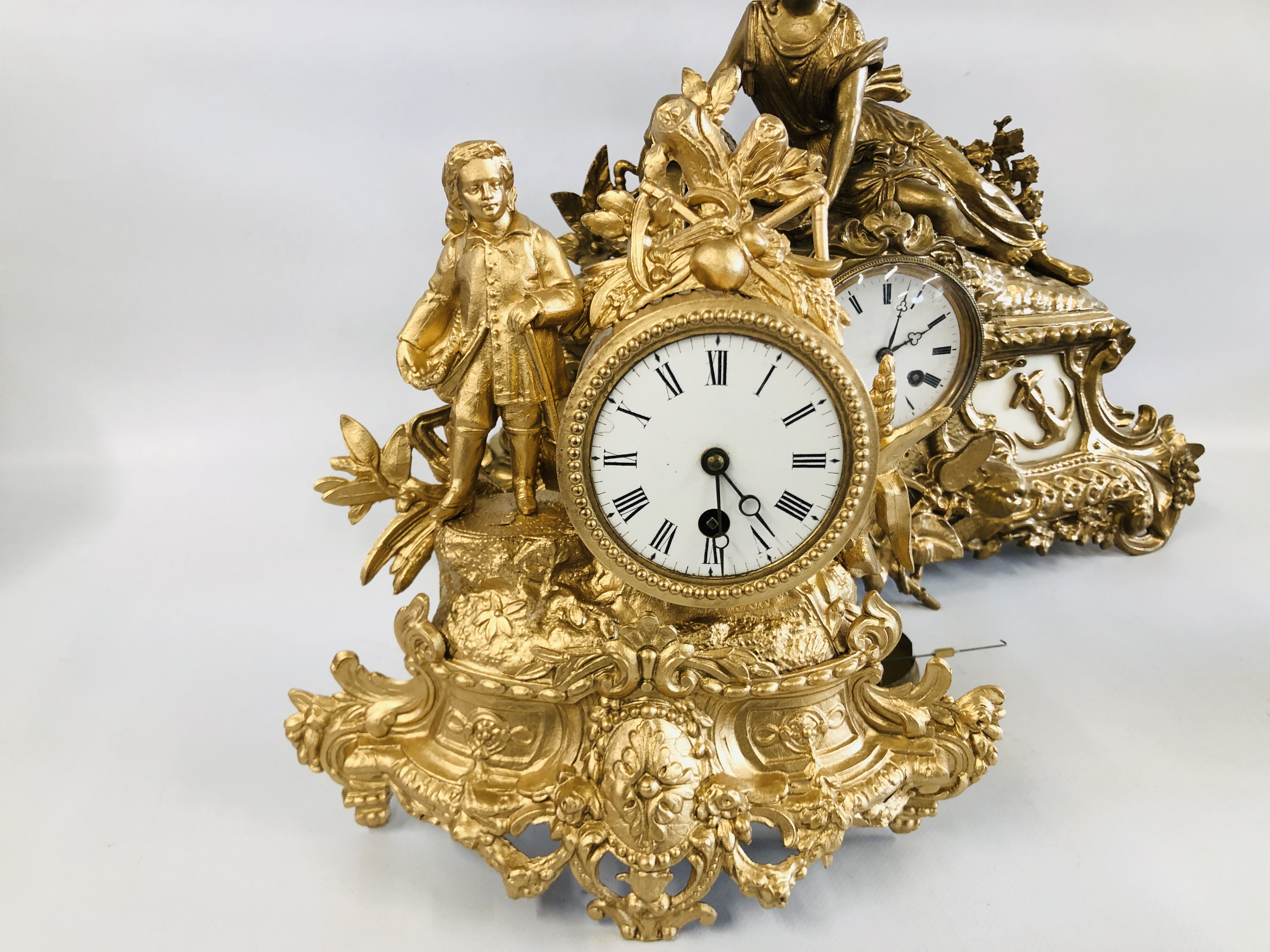 3 X DECORATIVE ORNATE GILT FINISH MANTEL CLOCKS OF CLASSICAL DESIGN. - Image 4 of 8