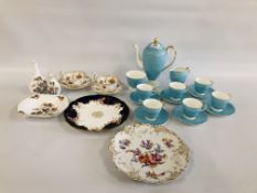 WEDGWOOD BONE CHINA 15 PIECE COFFEE SET W4143, PAIR OF ROYAL DOULTON CABINET CUPS AND SAUCERS,
