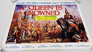 COLLECTION OF THREE ORIGINAL VINTAGE MOVIE ADVERTISING POSTERS "A QUEEN IS CROWNED" WIDTH 101CM.