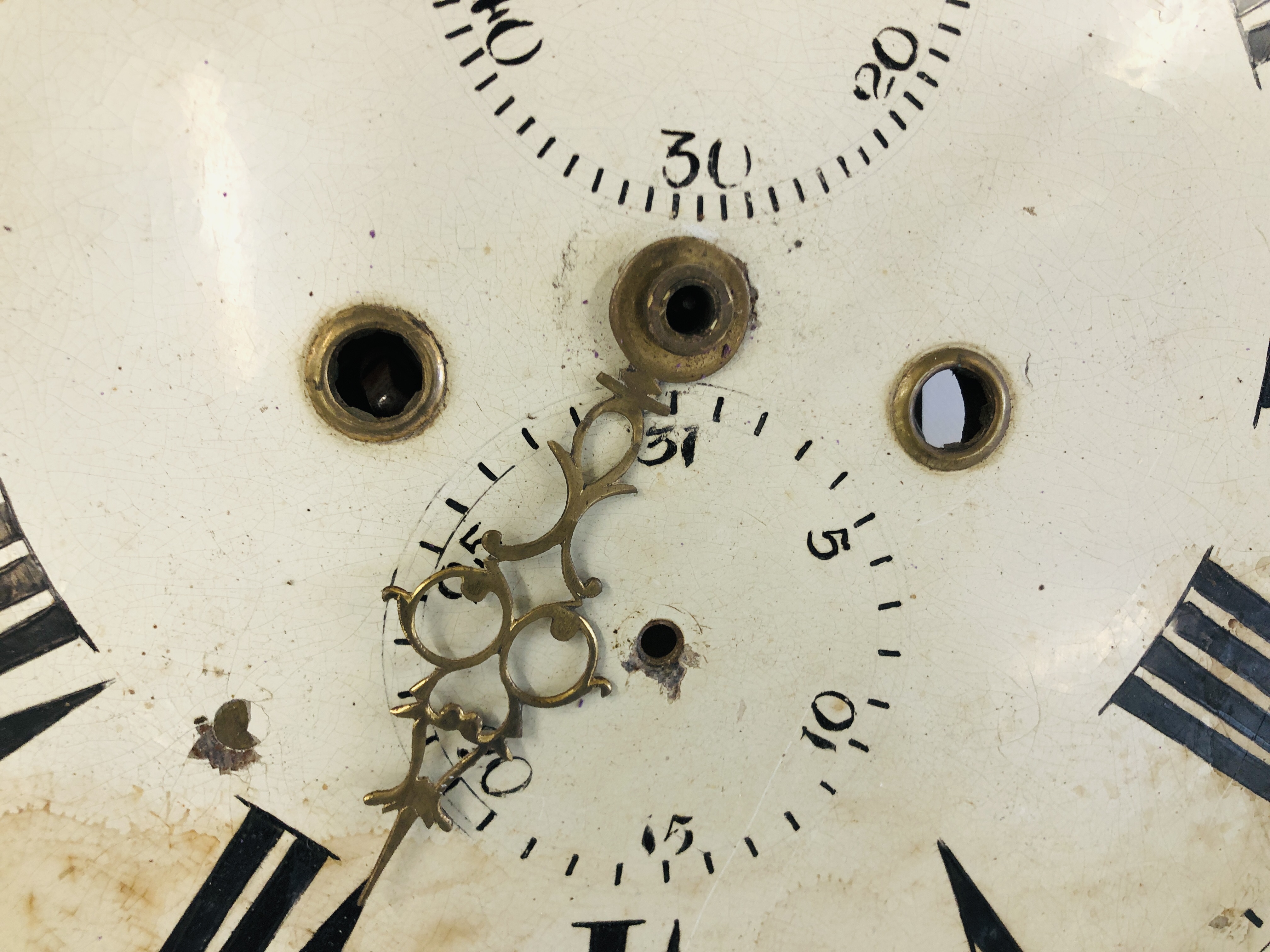 ANTIQUE GRANDFATHER CLOCK MOVEMENT WITH PAINTED FACE - Image 5 of 7