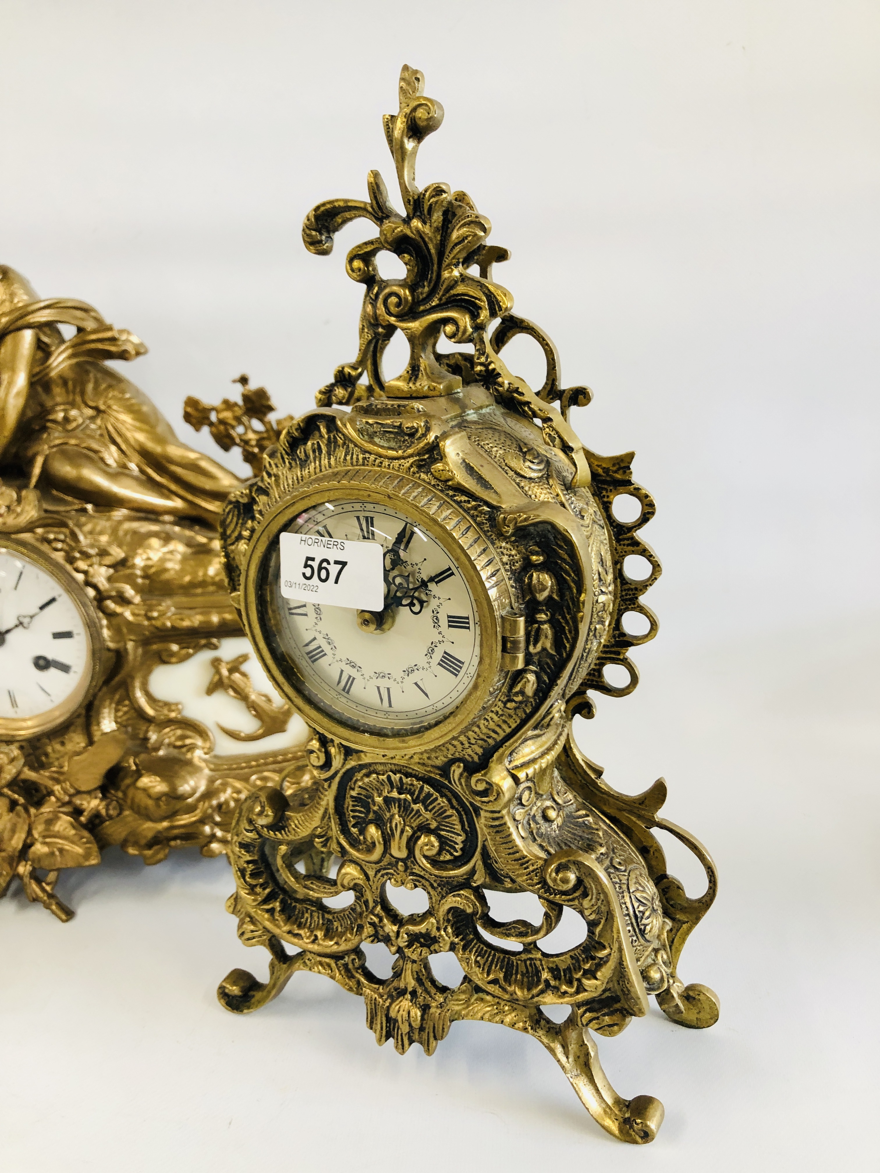 3 X DECORATIVE ORNATE GILT FINISH MANTEL CLOCKS OF CLASSICAL DESIGN. - Image 2 of 8