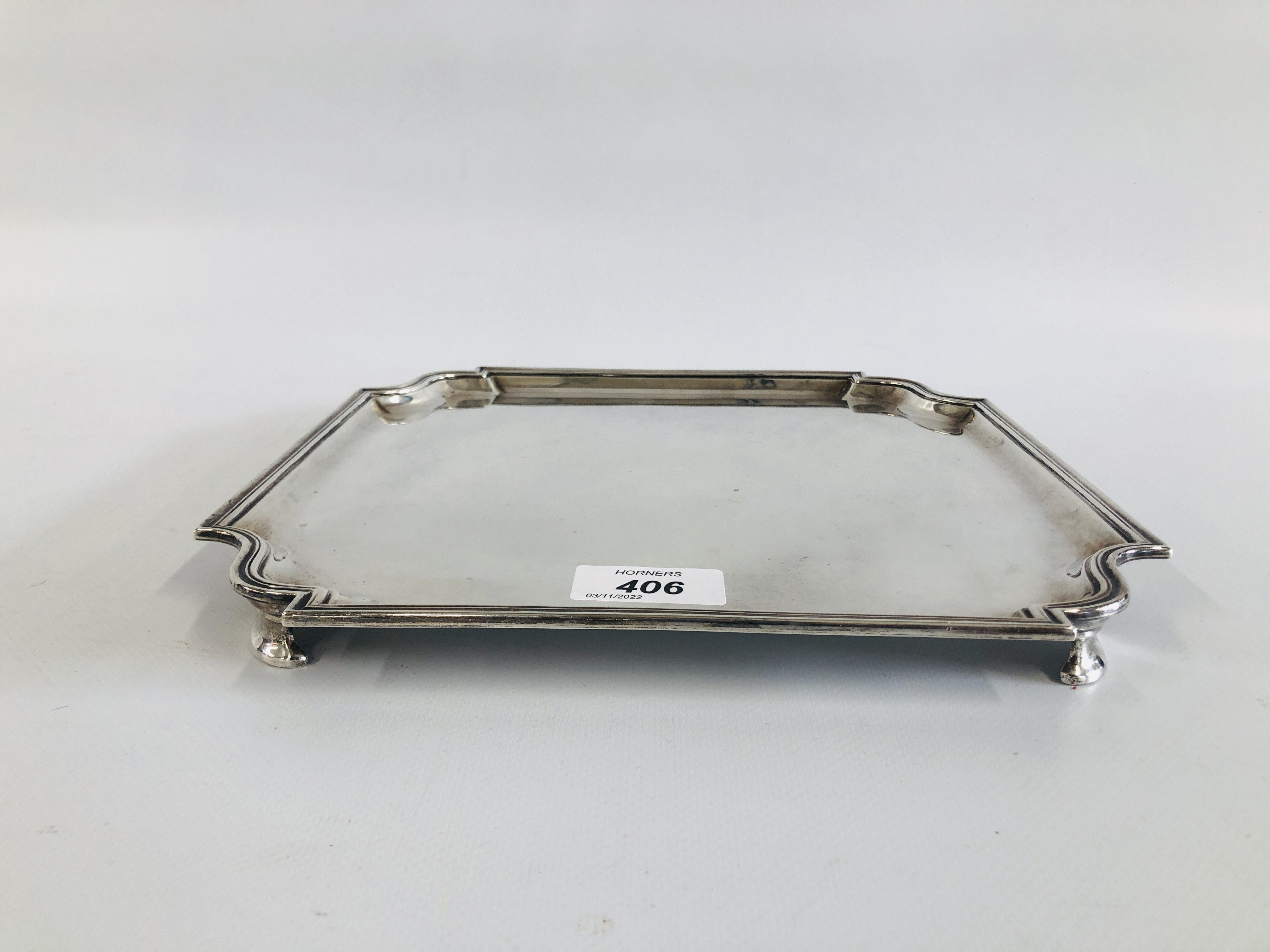 A SQUARE SILVER SALVER LONDON ASSAY 1936 MAKER RC.