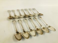 THIRTEEN SILVER DESERT SPOONS VARIOUS MAKERS AND DATES