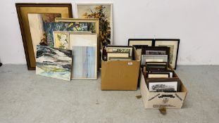 EXTENSIVE COLLECTION IN FIVE BOXES OF ASSORTED FRAMED PRINTS,