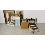 EXTENSIVE COLLECTION IN FIVE BOXES OF ASSORTED FRAMED PRINTS,