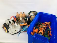 SELECTION OF ACTION MEN AND MATTEL TOYS AND TOY TRUNK.